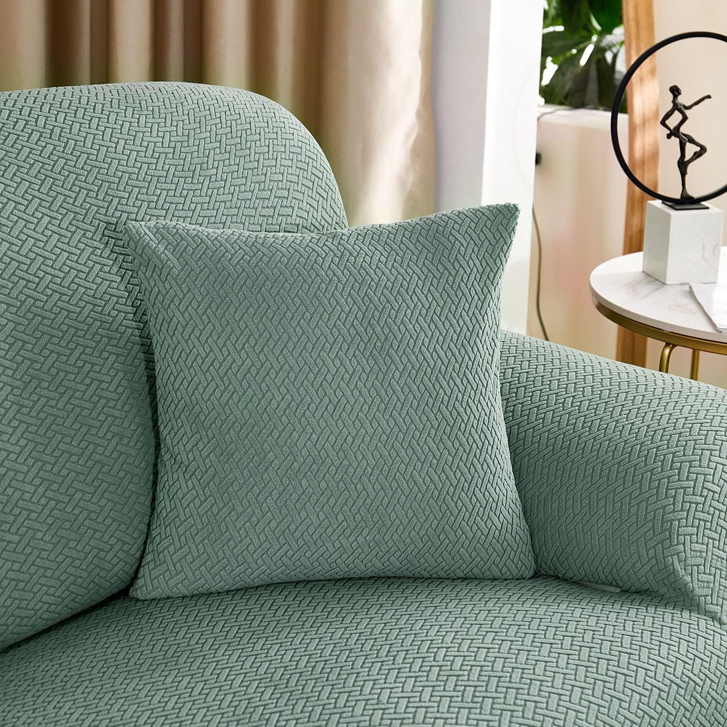 2026 L Shape Polar Fleece Sofa Cover : Pastel Green