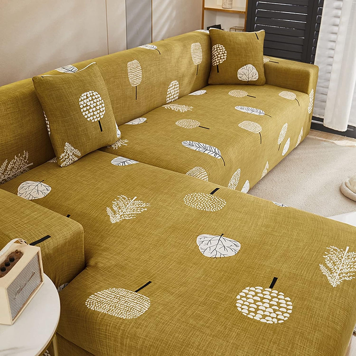 L Shape Sofa Cover - Mustard Leaf
