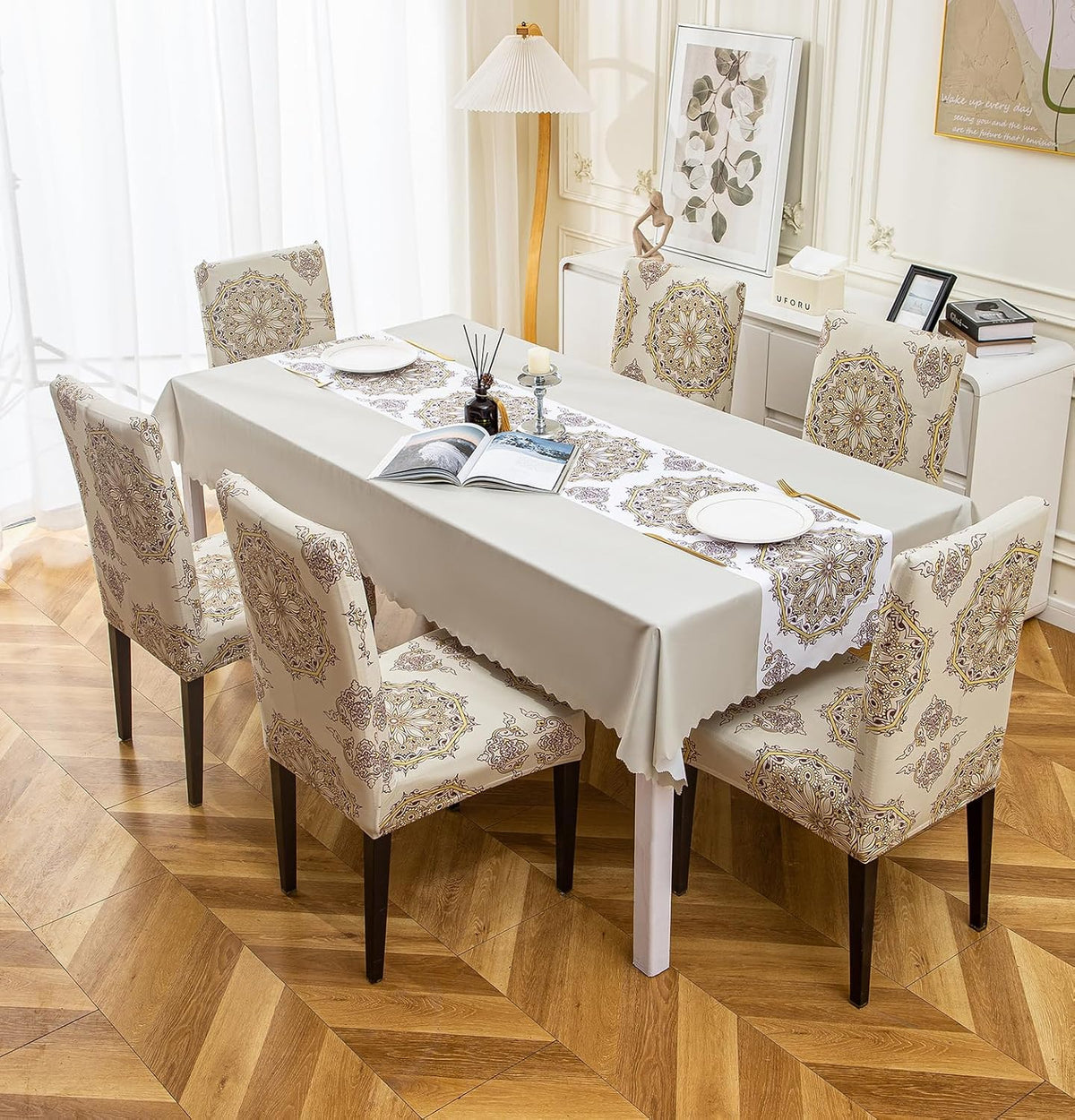 Premium Dining Table &amp; Chair Cover Combo - Classic Beige