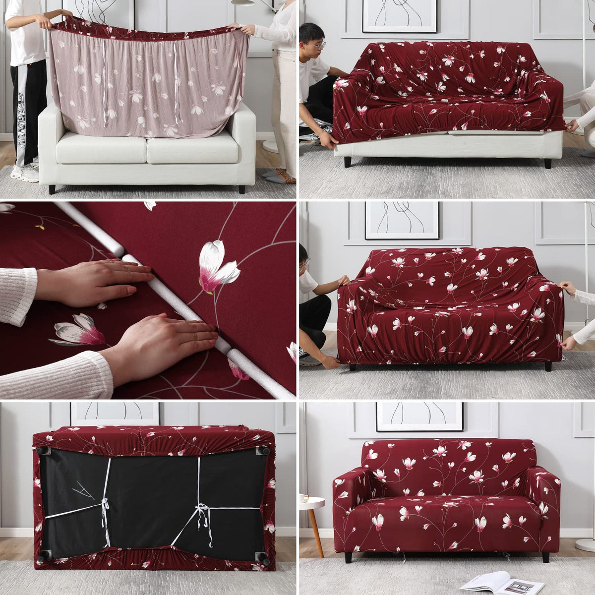 Trendize Exclusive Stretchable Sofa Cover - Floral Maroon