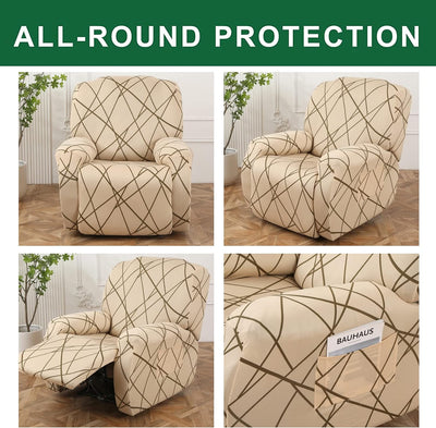 Premium Printed Recliner Sofa Cover : Beige Line