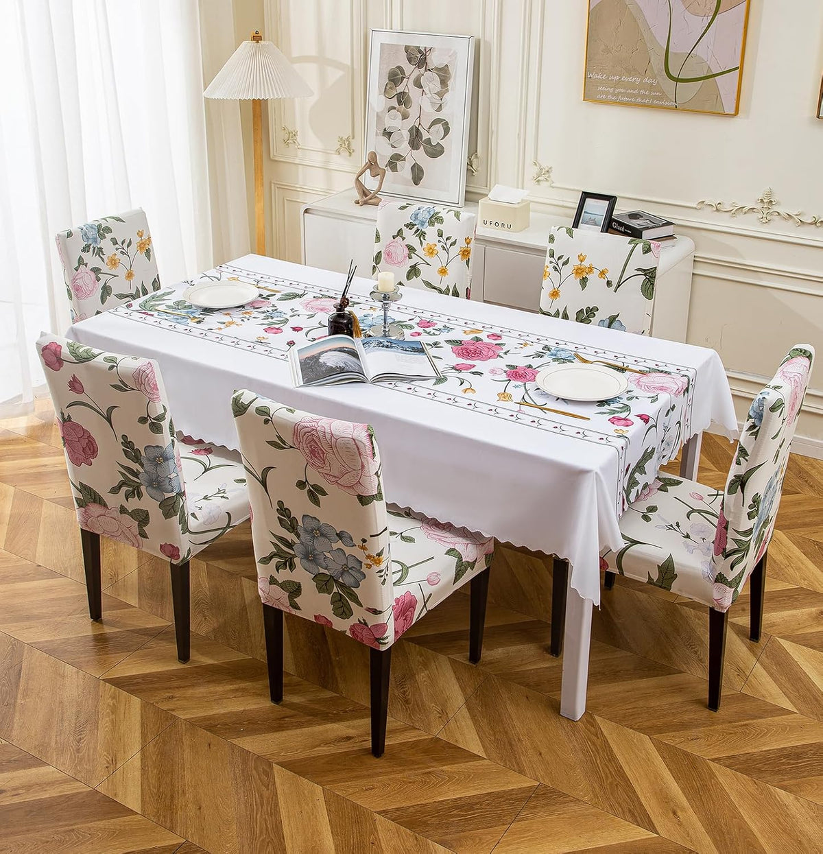 Premium Dining Table &amp; Chair Cover Combo - Vanilla Orchid