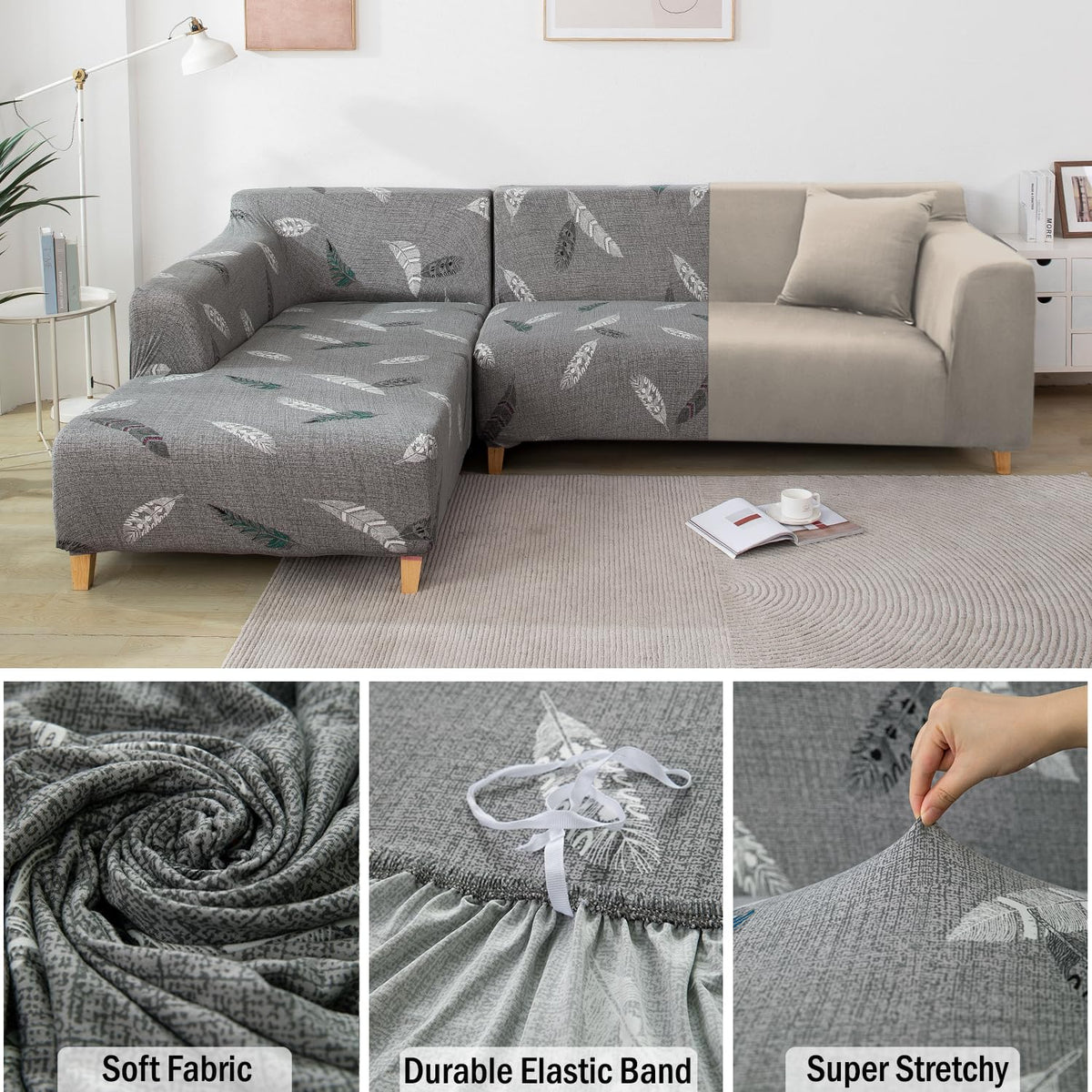 L Shape Sofa Cover - Fern Grey