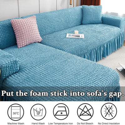 2026 L Shape Turkish Bubble Frill Sofa Covers : Powder Blue