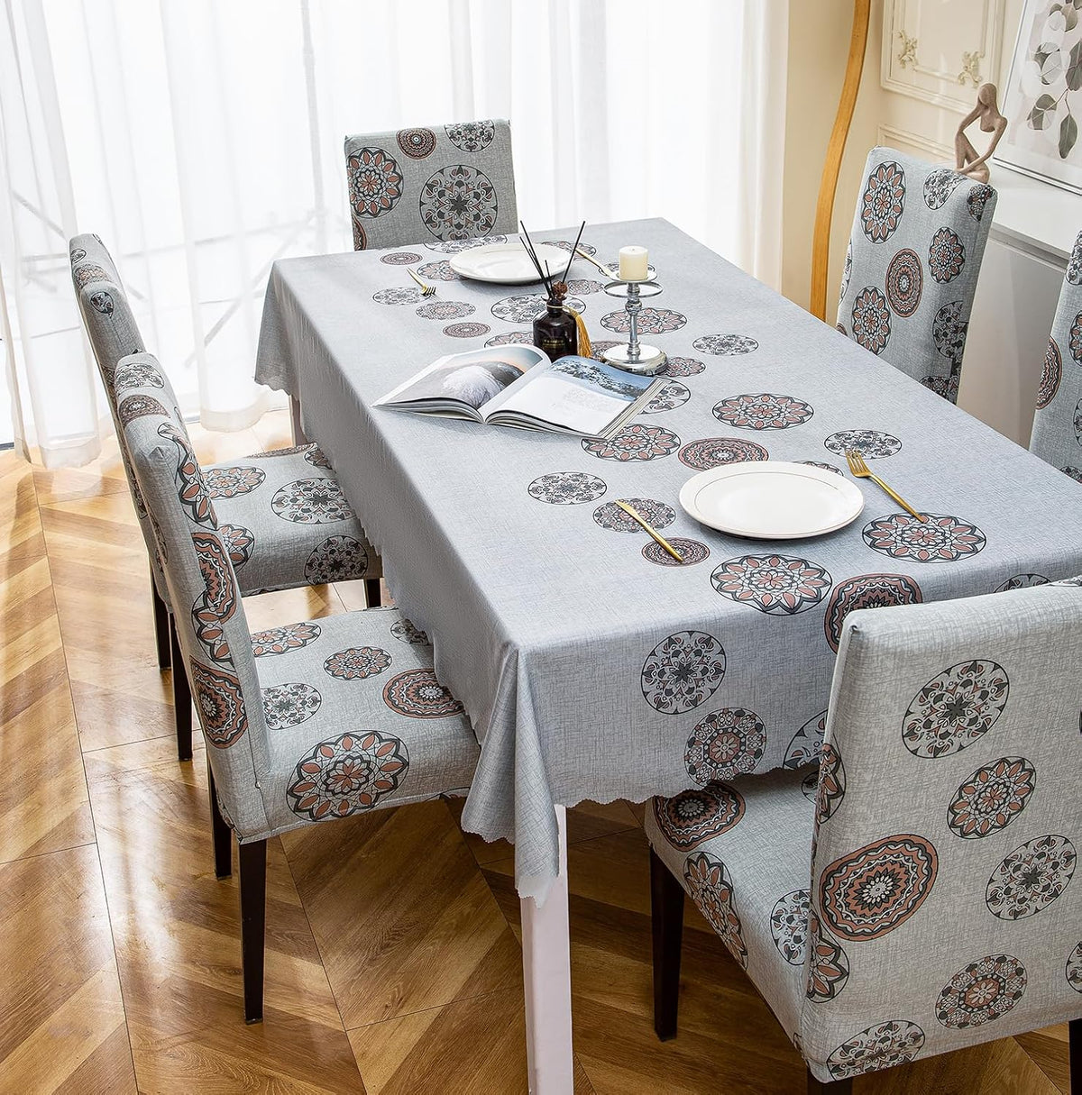 Premium Dining Table & Chair Cover Combo - Bronze Chakra
