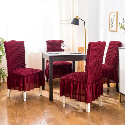2026 Turkish Bubble Frill Chair Covers : Maroon