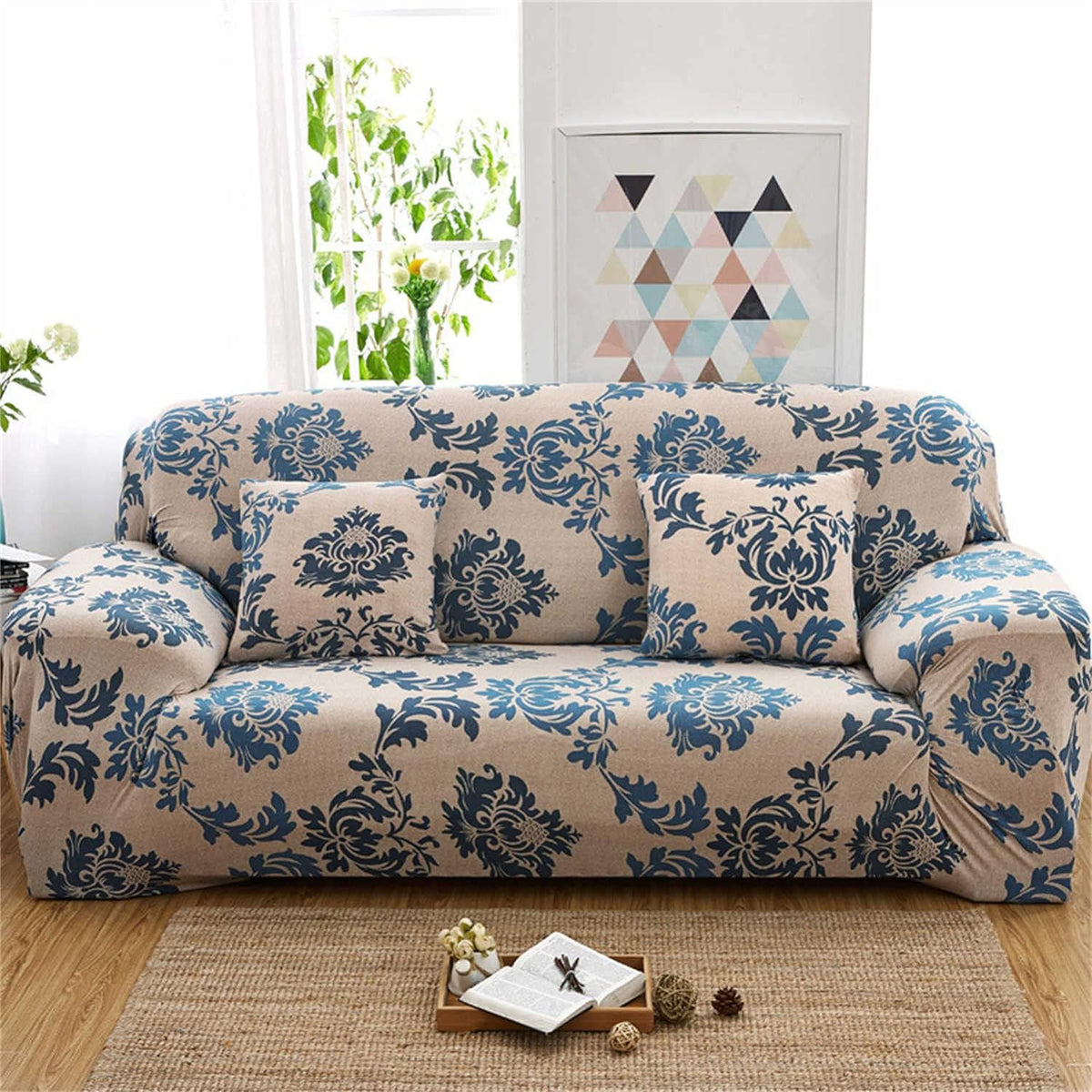 Trendize Exclusive Stretchable Sofa Cover - Damask Beige