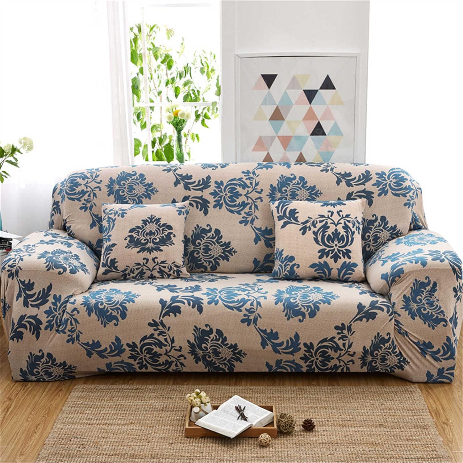 Trendize Exclusive Stretchable Sofa Cover - Damask Beige