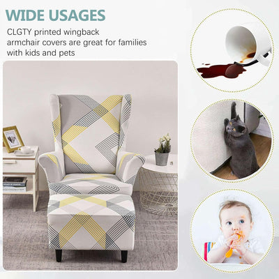 SnugFit Wingback Chair Slipcover - Geometric Ivory