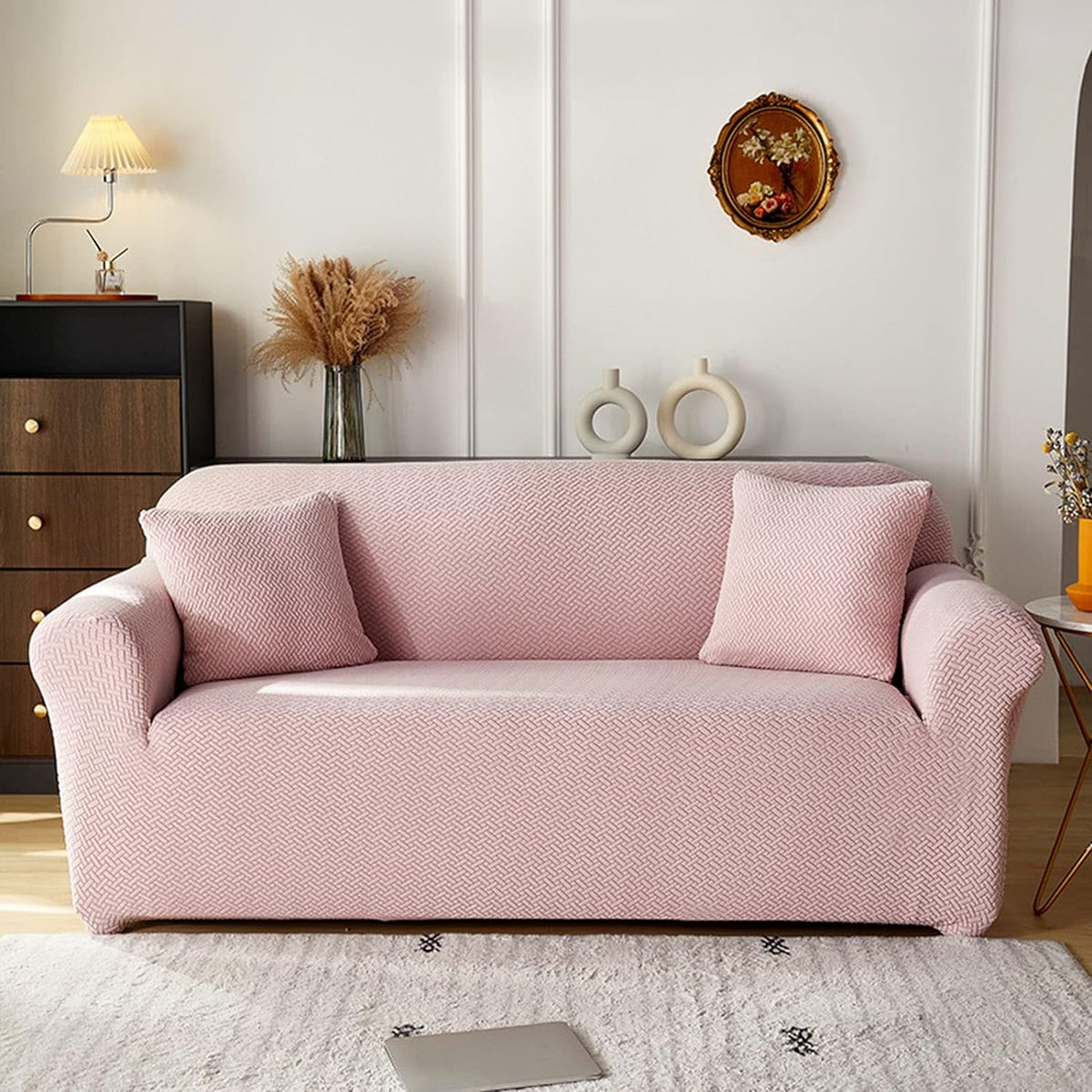 2026 Polar Fleece Sofa Cover : Pastel Pink