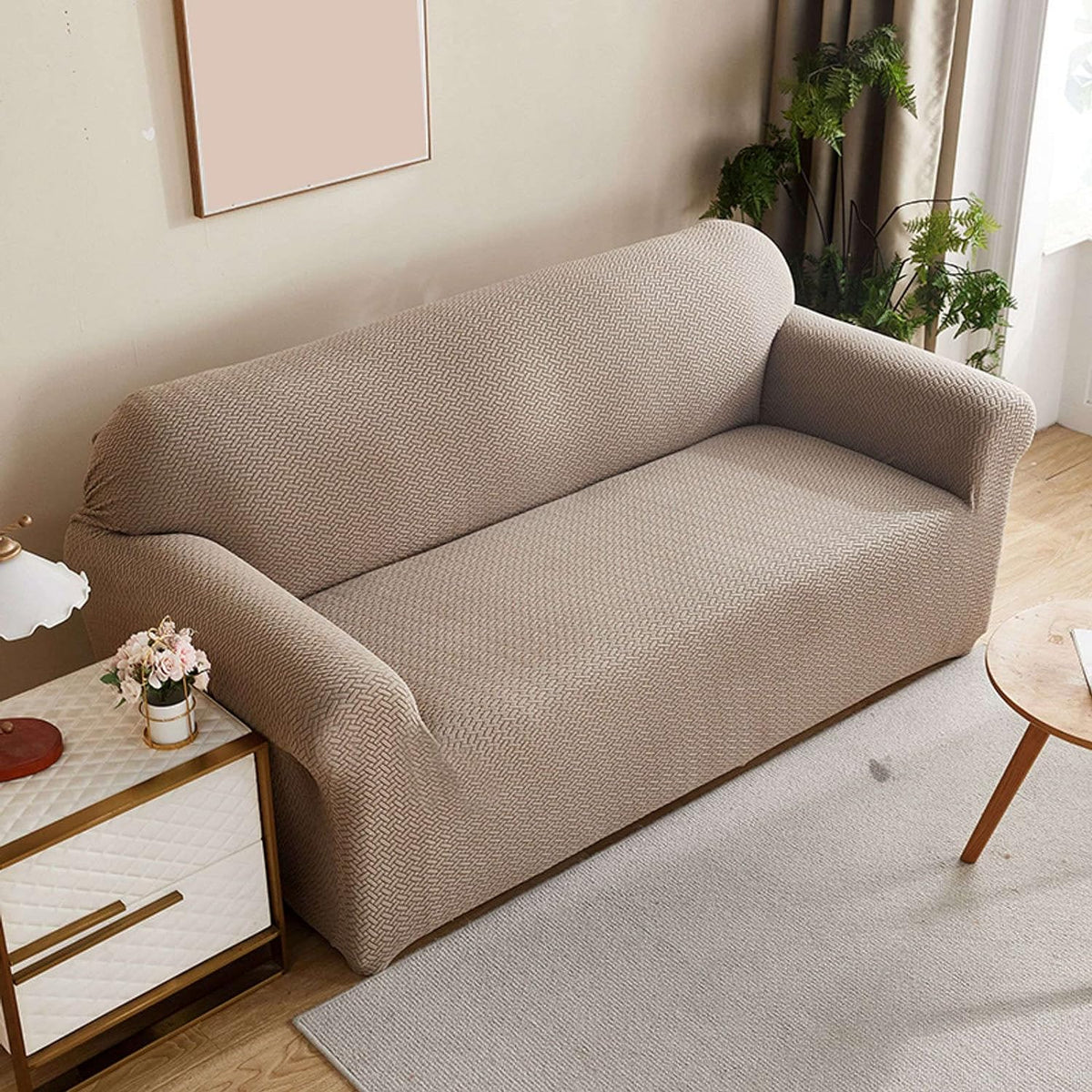 2026 Polar Fleece Sofa Cover : Khaki