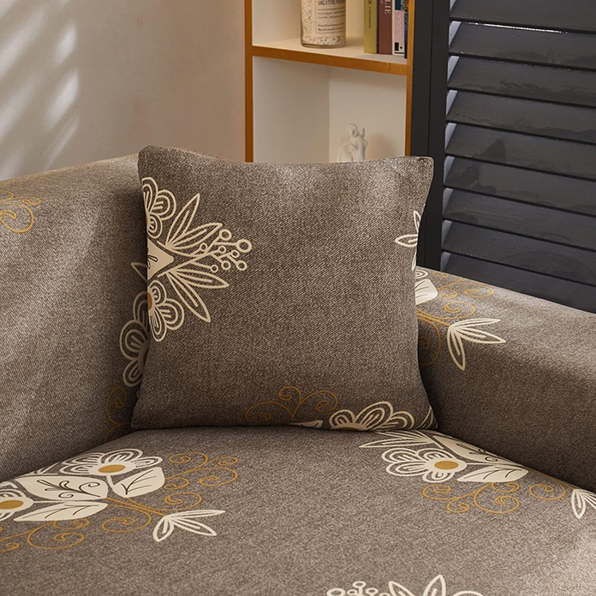 L Shape Sofa Cover - Beige Brocade