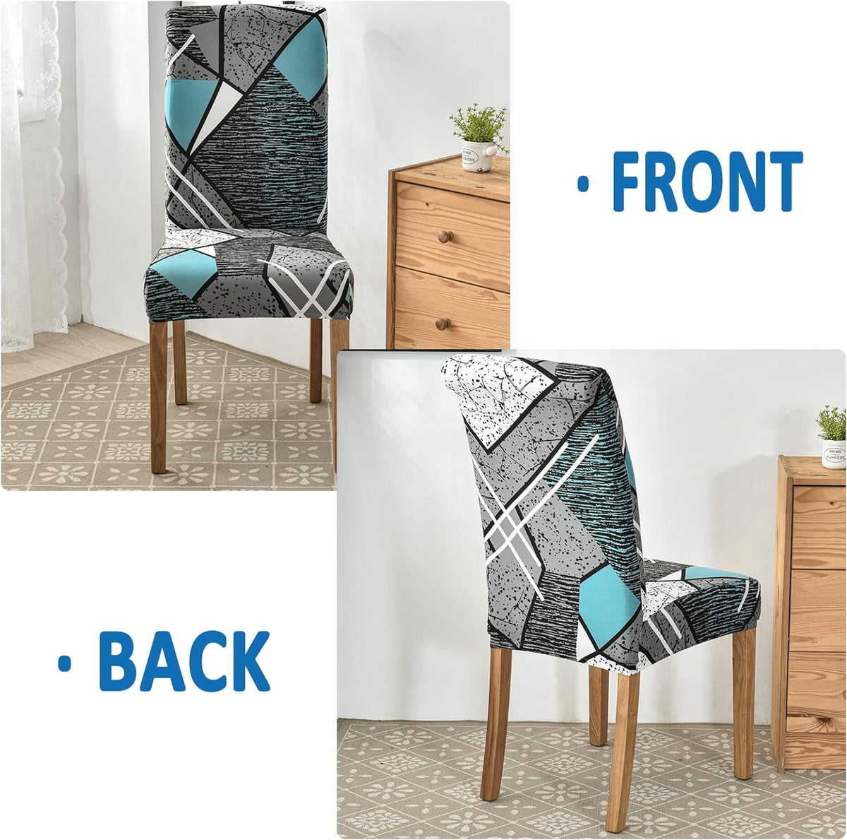 Stretchable Chair Covers, Blue Grey Prism