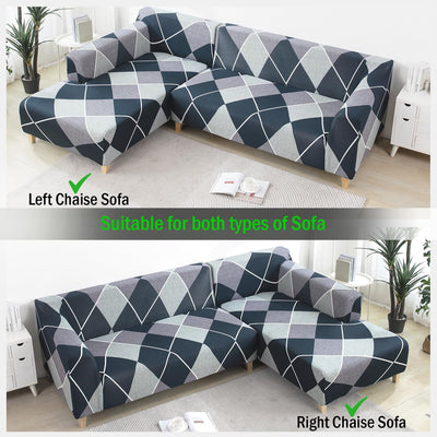 L Shape Sofa Cover - Checkerplaid Blue