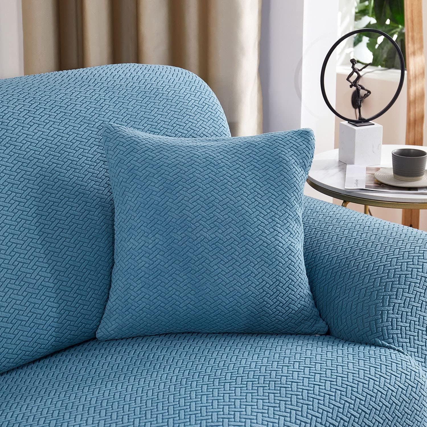 2026 L Shape Polar Fleece Sofa Cover : Sky Blue