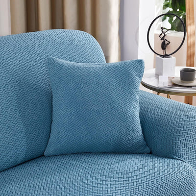 2025 L Shape Polar Fleece Sofa Cover : Sky Blue