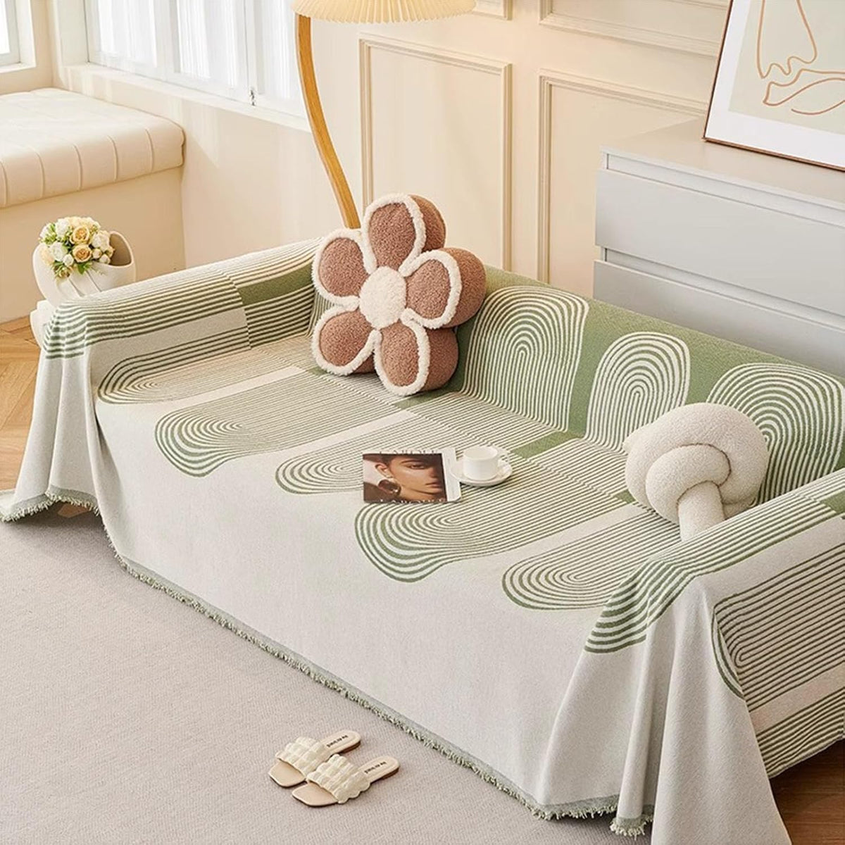 Premium Double Sided Chenille Sofa Covers - Green Juniper