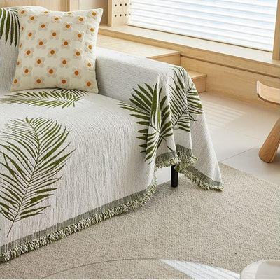 Premium Double Sided Chenille Sofa Covers - Green Leaf