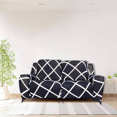 Premium Printed Recliner Sofa Cover : Blue Check