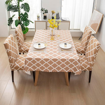 Premium Dining Table & Chair Cover Combo - Diamond Beige