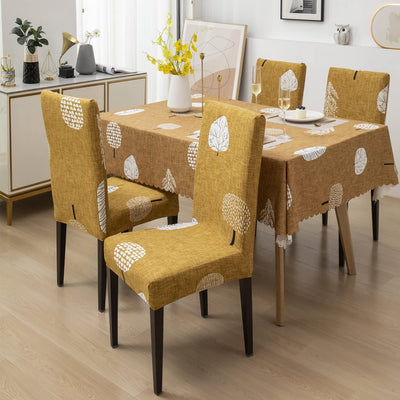 Premium Dining Table & Chair Cover Combo - Mustard Leaf