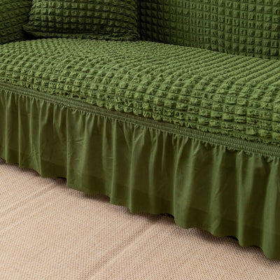 2026 L Shape Turkish Bubble Frill Sofa Covers : Olive