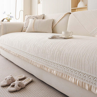 RUFFLE LACE ANTI SKID SOFA MAT - BEIGE
