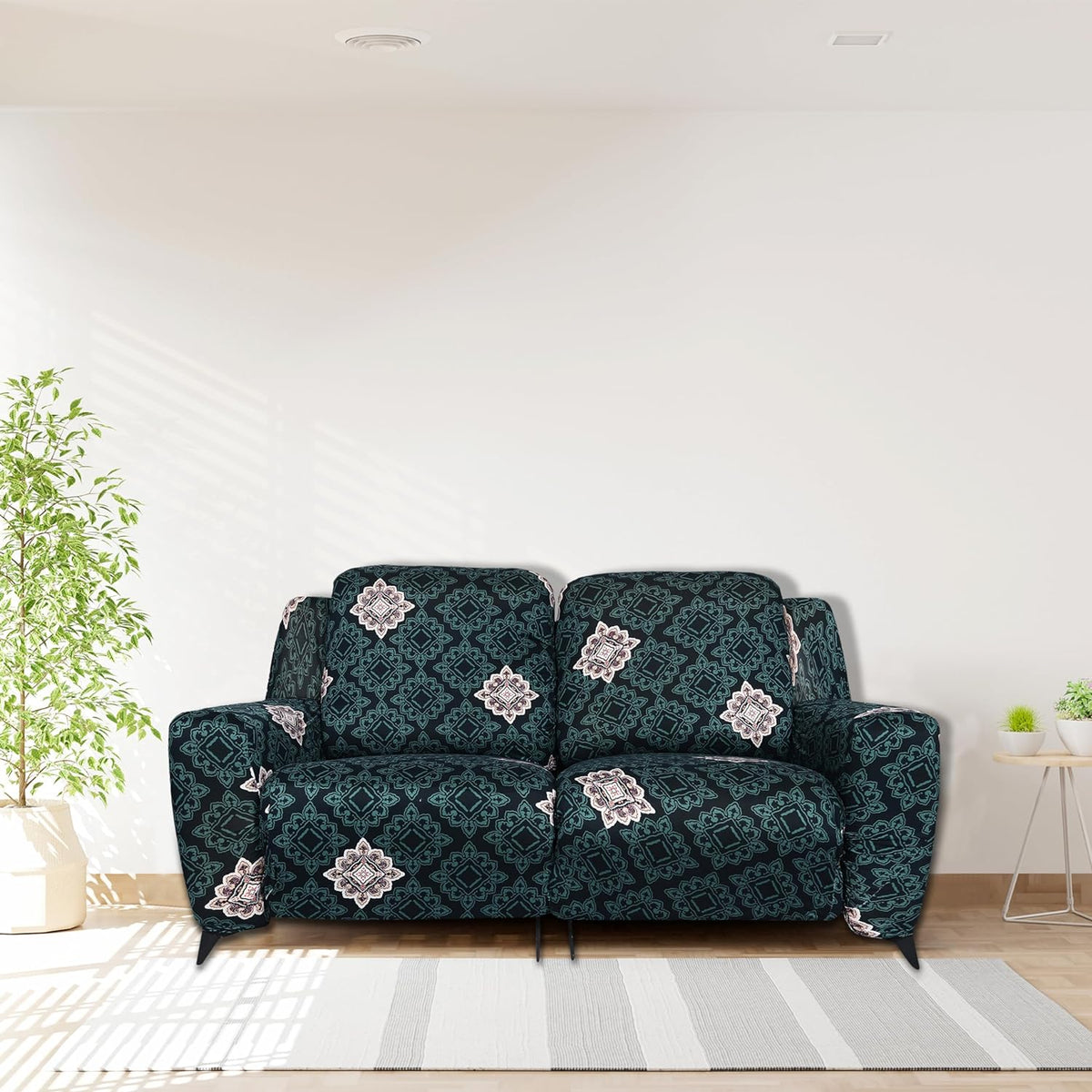 Premium Printed Recliner Sofa Cover : Green Brocade
