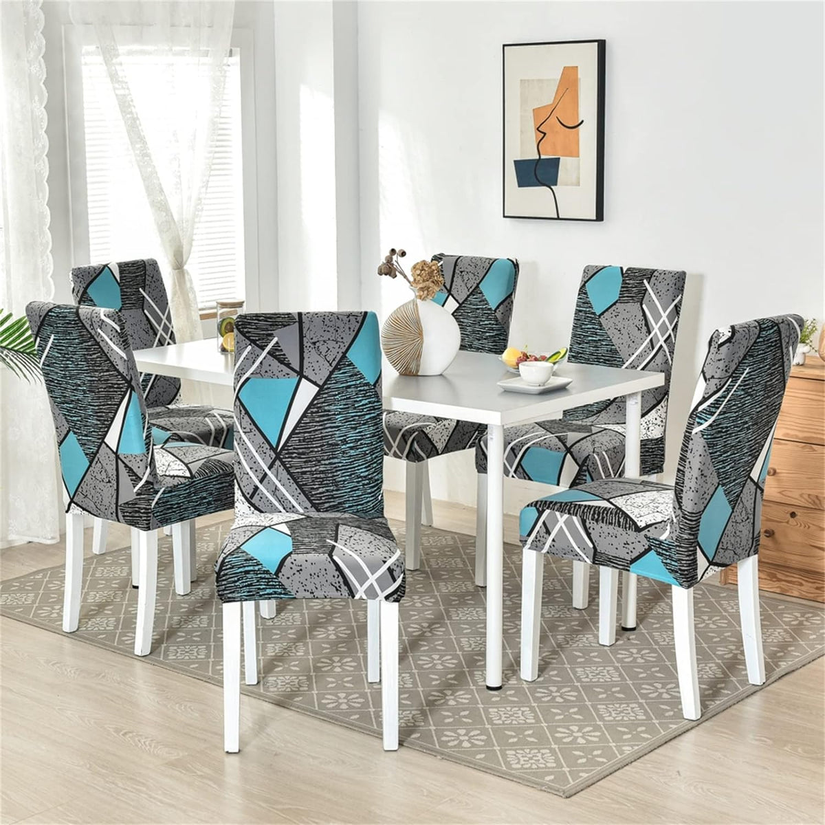 Stretchable Chair Covers, Blue Grey Prism