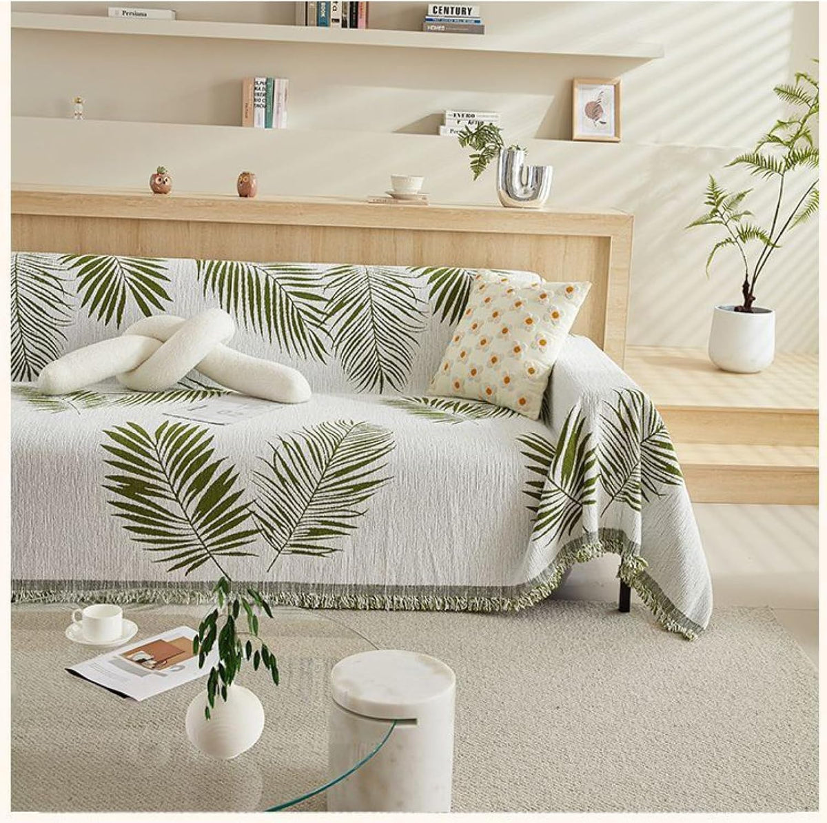 Premium Double Sided Chenille Sofa Covers - Green Leaf