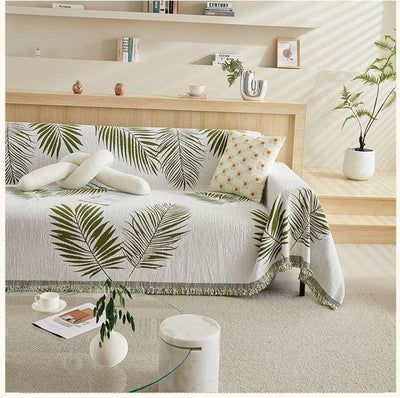 Premium Double Sided Chenille Sofa Covers - Green Leaf
