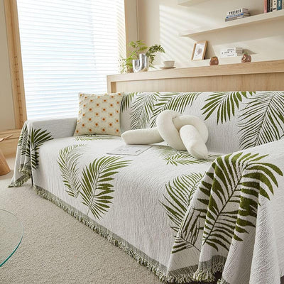 Premium Double Sided Chenille Sofa Covers - Green Leaf