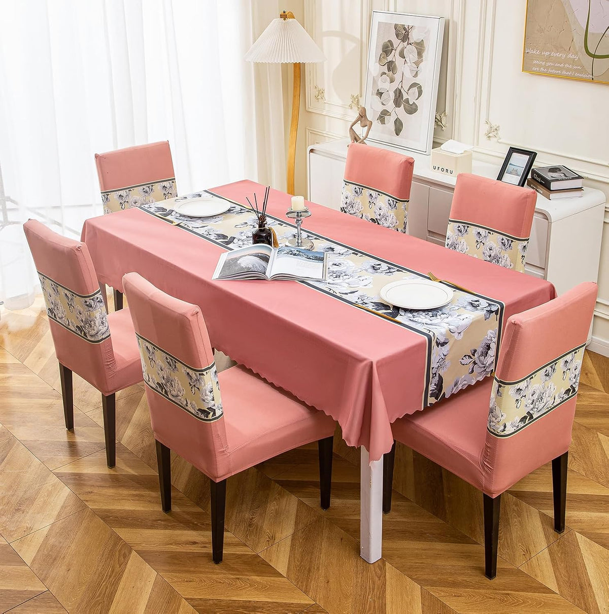 Premium Dining Table &amp; Chair Cover Combo - Blush Peach