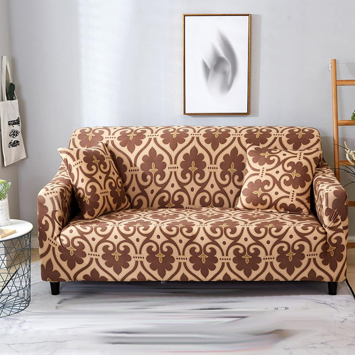 Trendize Exclusive Stretchable Sofa Cover - Cream Brocade