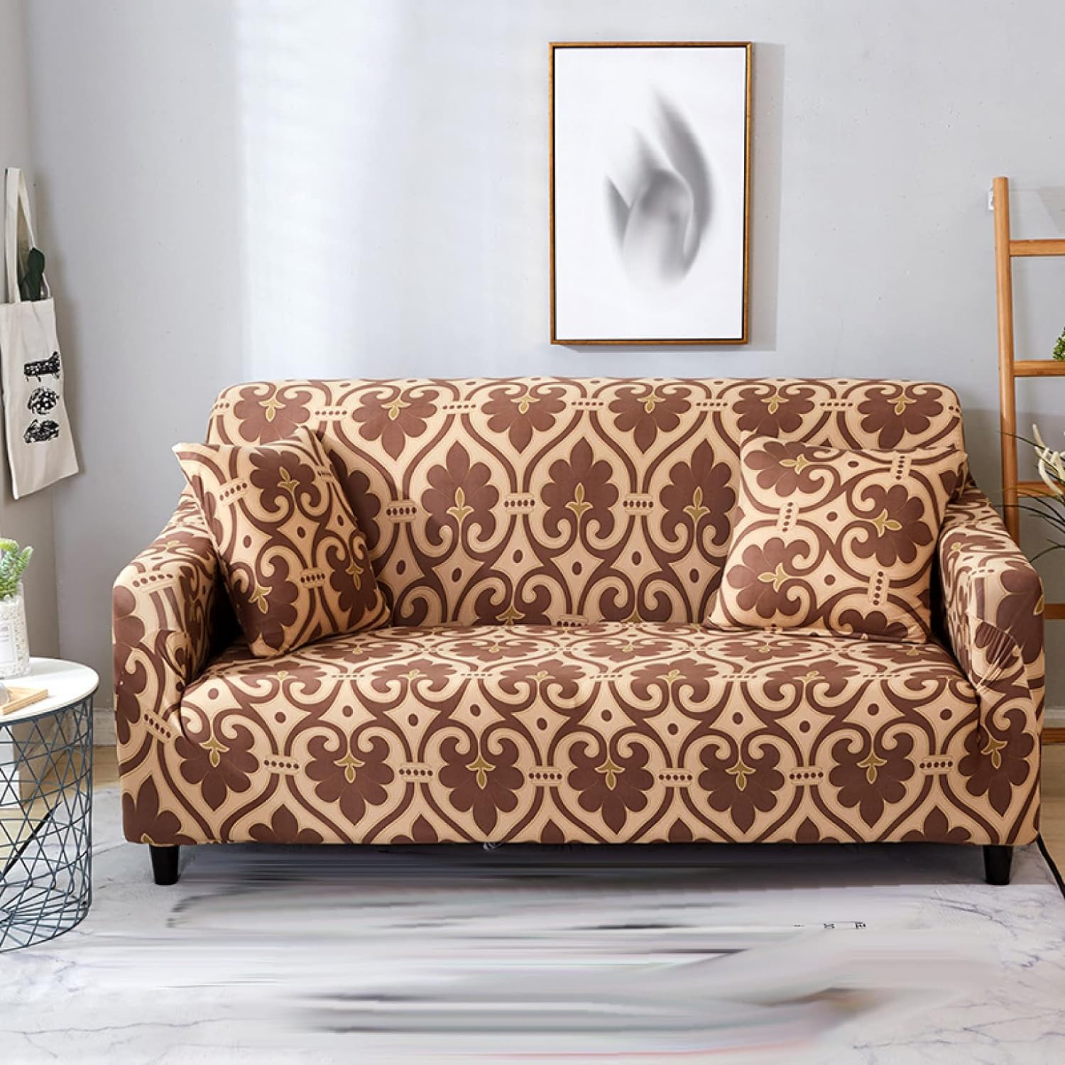 Trendize Exclusive Stretchable Sofa Cover - Cream Brocade