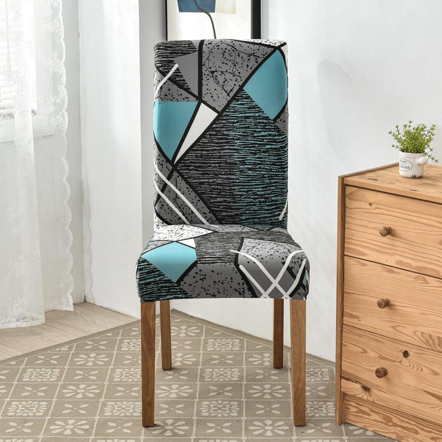 Stretchable Chair Covers, Blue Grey Prism