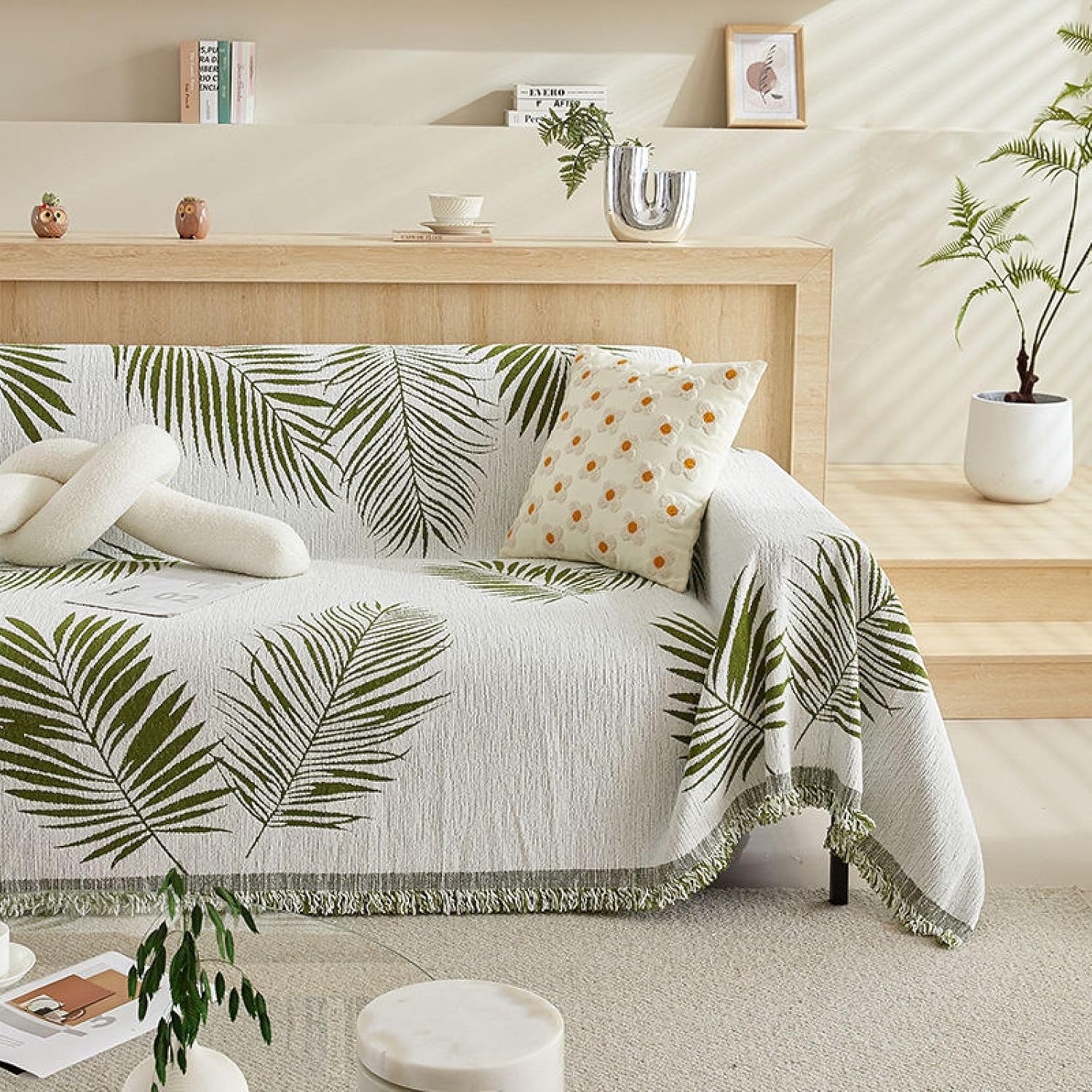 Premium Double Sided Chenille Sofa Covers - Green Leaf