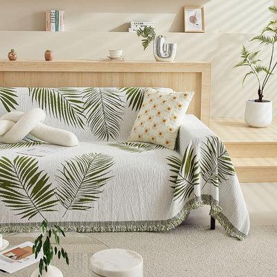 Premium Double Sided Chenille Sofa Covers - Green Leaf