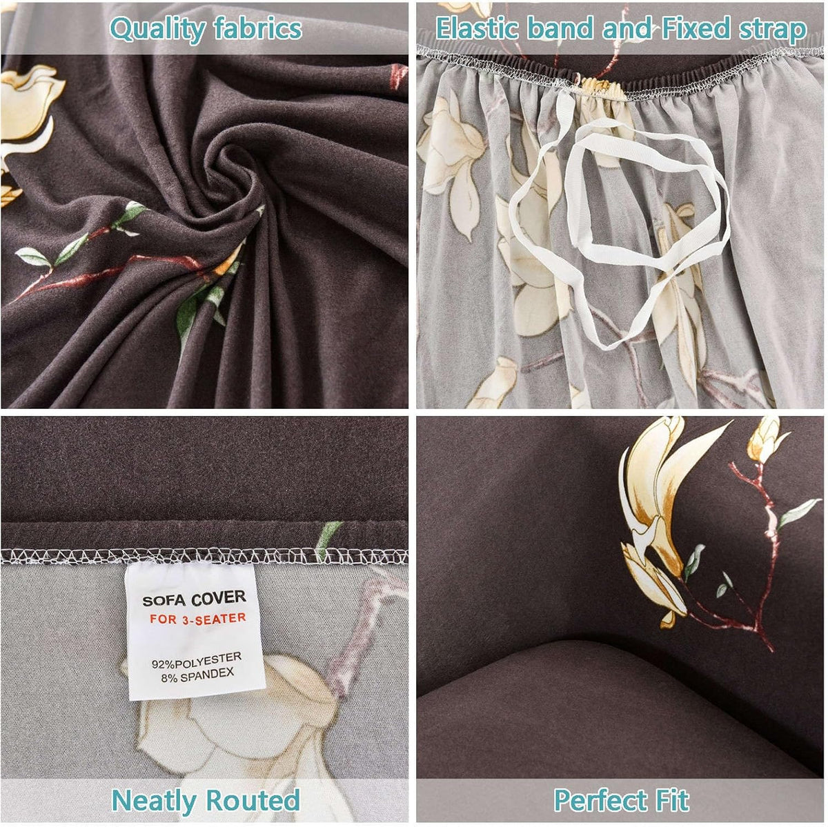Trendize Exclusive Stretchable Sofa Cover - Floral Dark Coffee