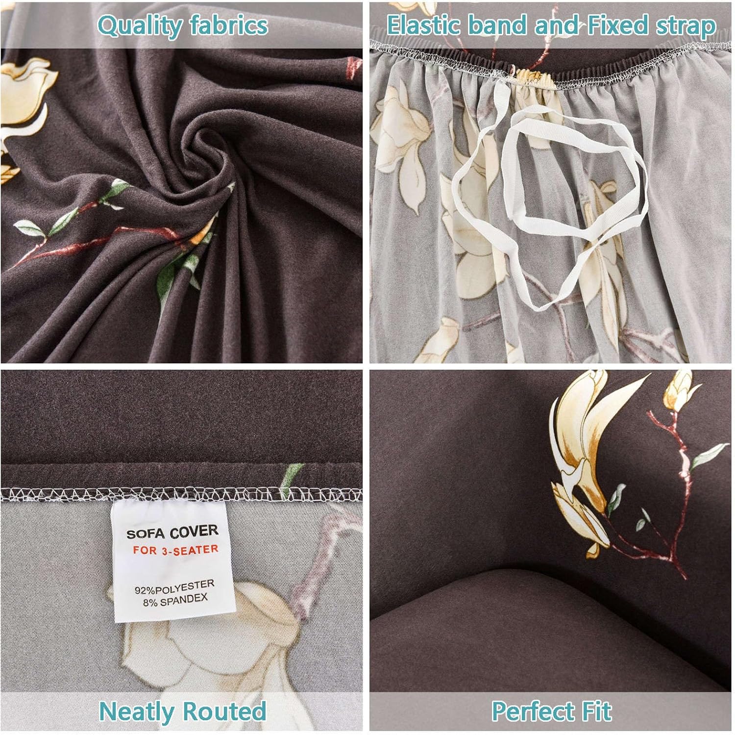 Trendize Exclusive Stretchable Sofa Cover - Floral Dark Coffee