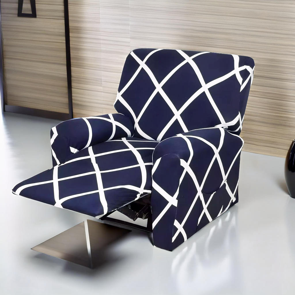 Premium Printed Recliner Sofa Cover : Blue Check