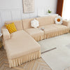 2024 L Shape Turkish Bubble Frill Sofa Covers : Beige