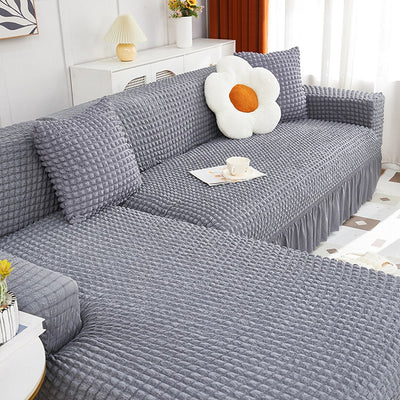 2026 L Shape Turkish Bubble Frill Sofa Covers : Light Grey