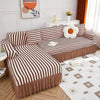 2024 L Shape Turkish Bubble Frill Sofa Covers : Beige Brown Stripe