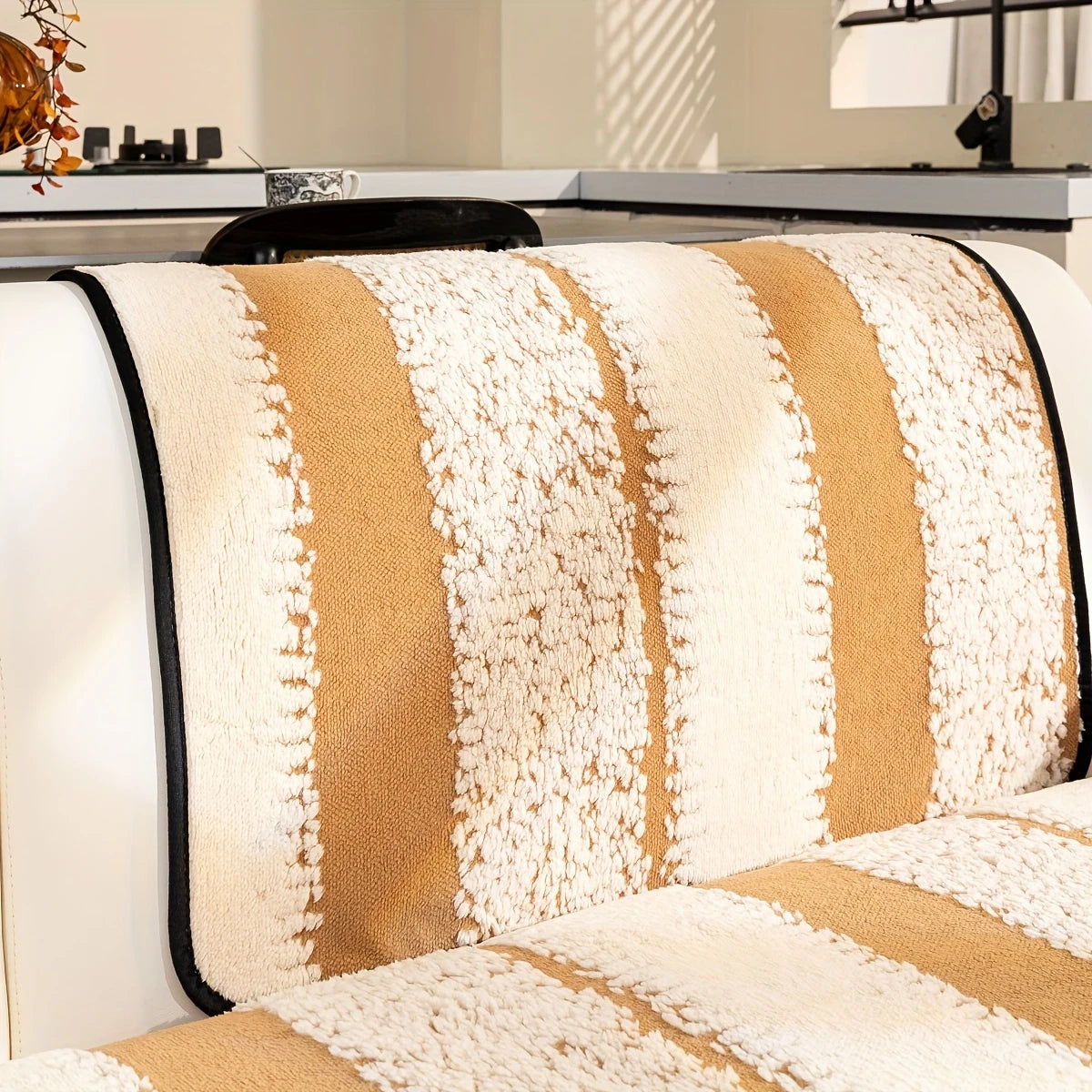 Vintage Modern Velveteen Sofa Mat - Brown/White