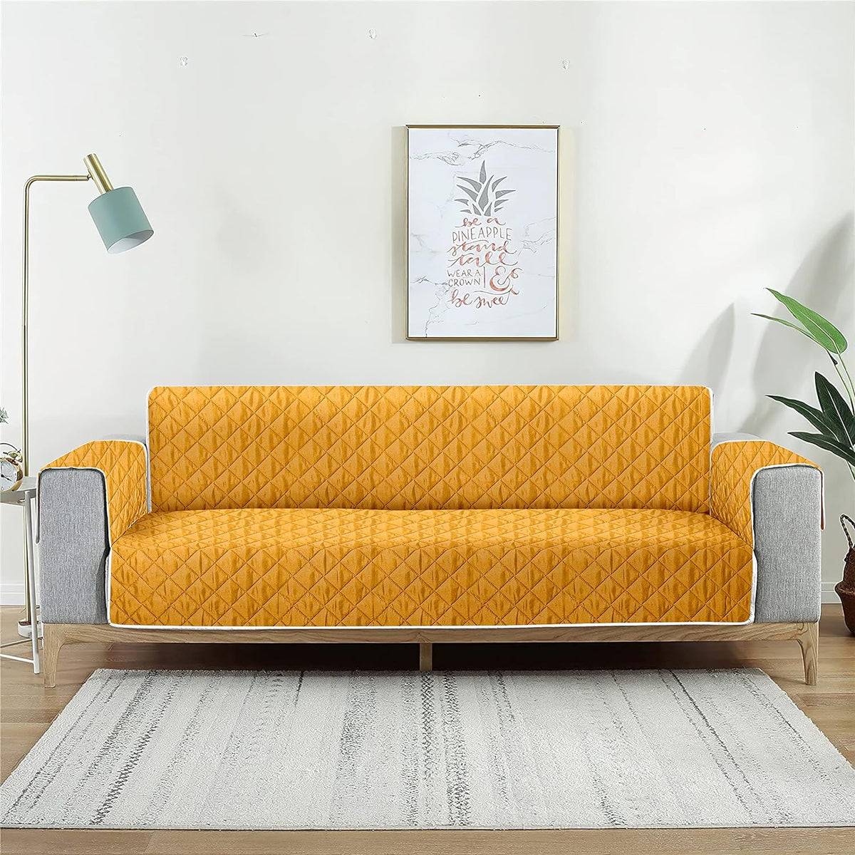 Reversible Quilted Waterproof Sofa Protector - Mustard &amp; Brown