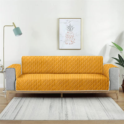 Reversible Quilted Waterproof Sofa Protector - Mustard & Brown