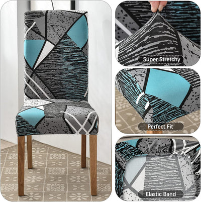 Stretchable Chair Covers, Blue Grey Prism