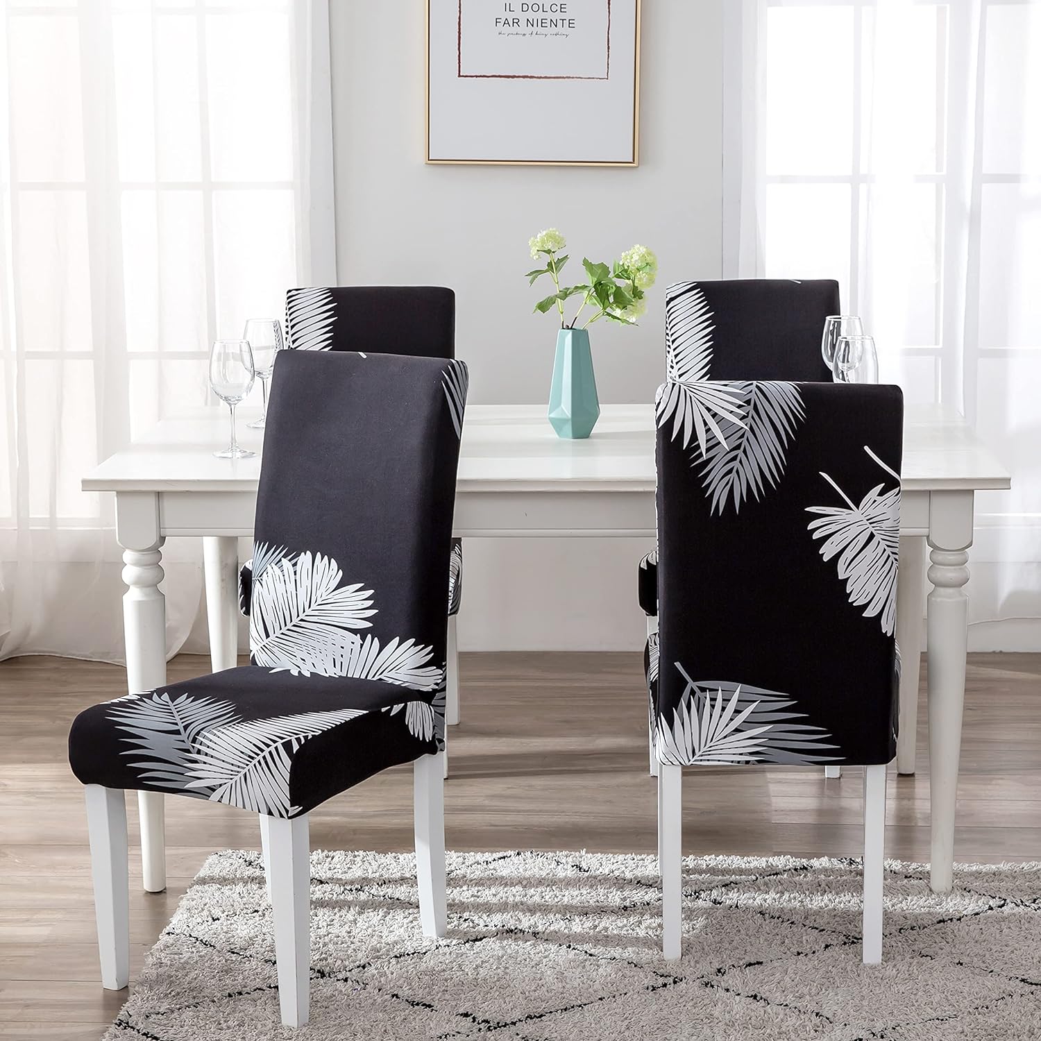 Stretchable Chair Covers, Black Fern
