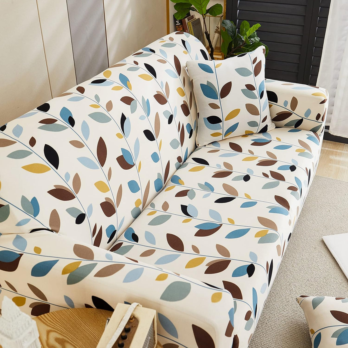 Trendize Exclusive Stretchable Sofa Cover - White Leaf